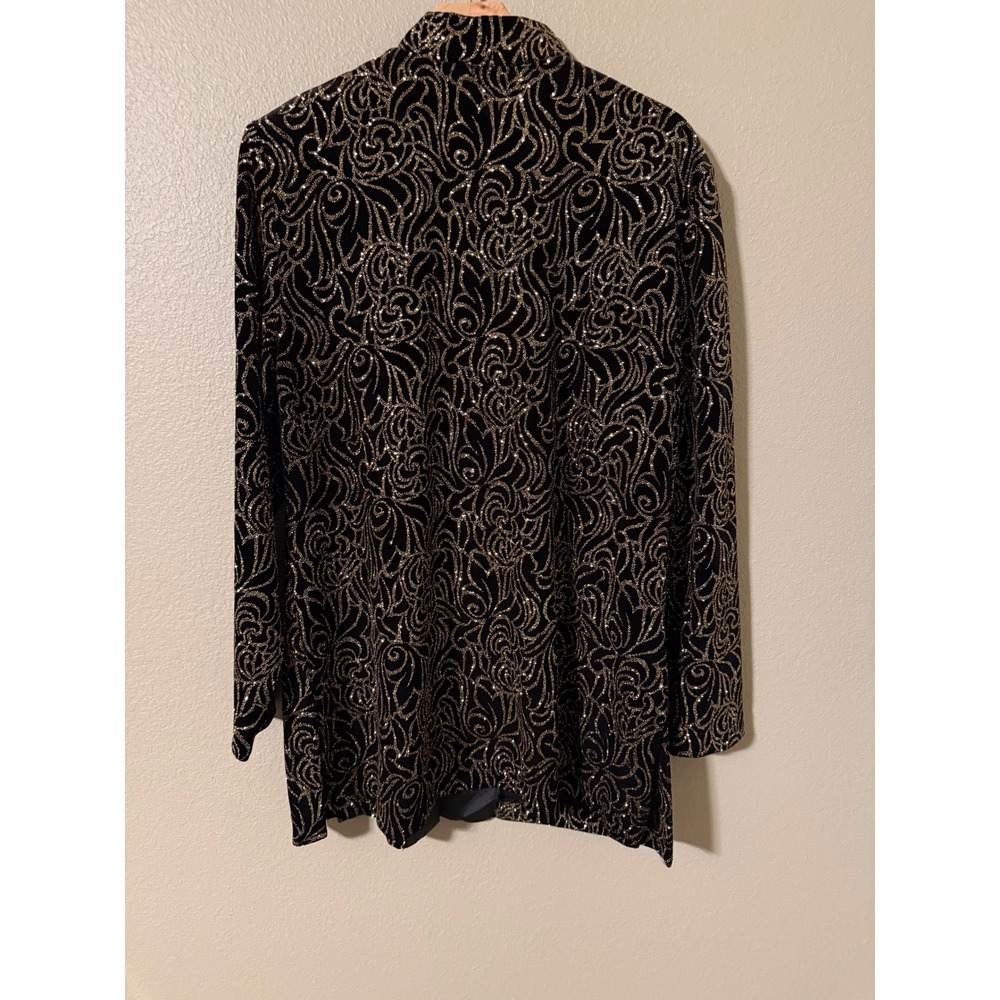 MSK Women Plus 1X Black Gold Glitter Velvet Jacket Heart Toggle Mandarin Collar - Picture 3 of 8